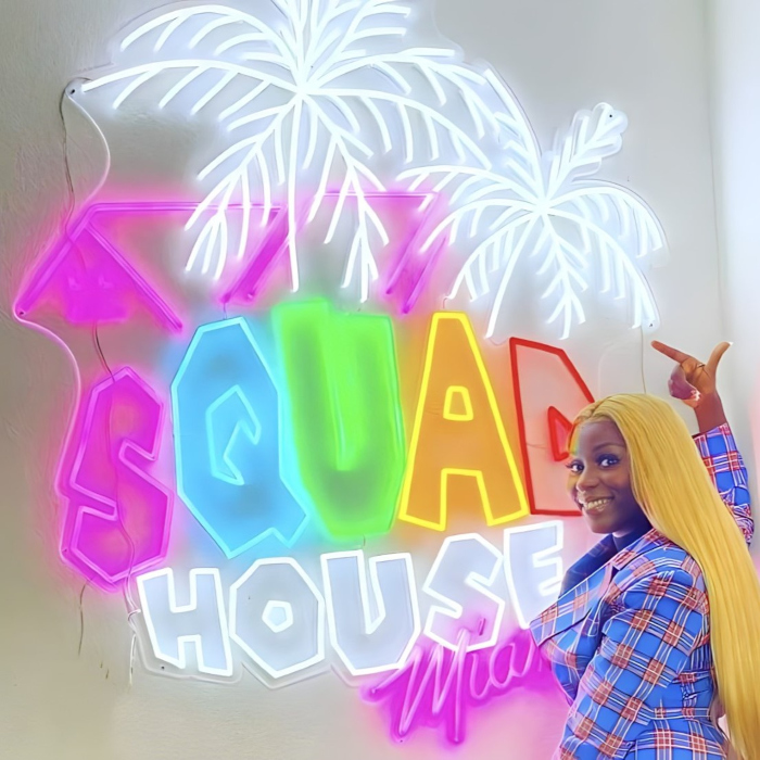 Custom Neon® colourful social media channel logo @squadhouseofficial