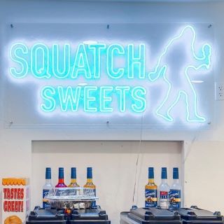 Custom Neon® Ice blue store logo @squatchsweets @carahipwellrealestate