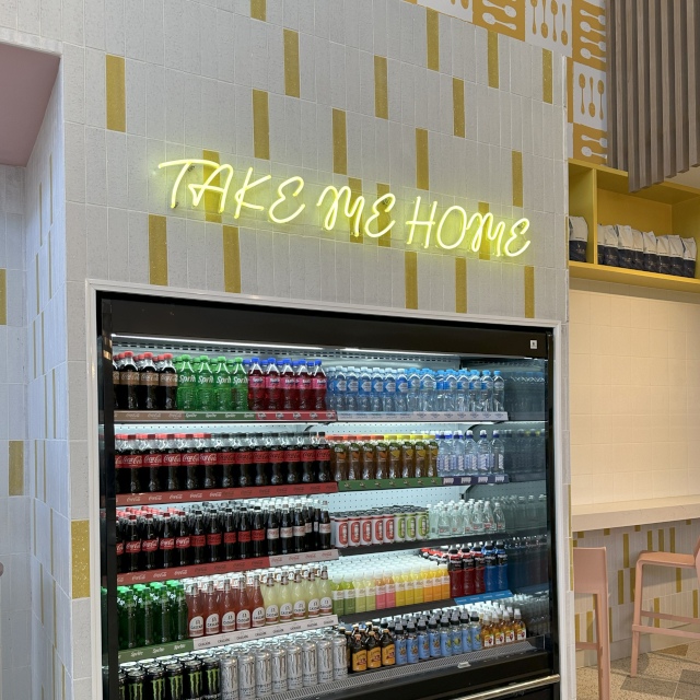 Yellow Take Me Home cafe sign by Custom Neon® @thelittlespoonco