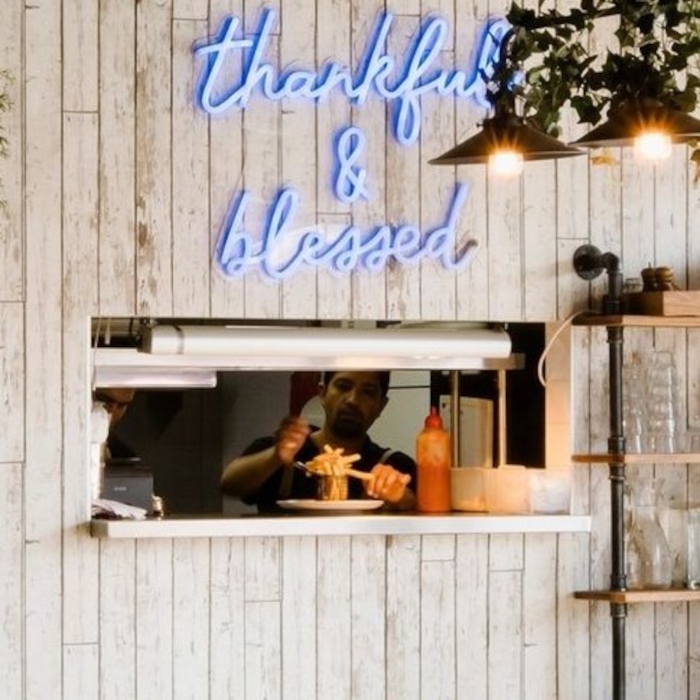 Blue Custom Neon® word sign @9gramscafe