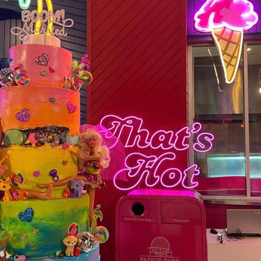 That's Hot pink Custom Neon® sign at Santa Monica Pier for @parishilton