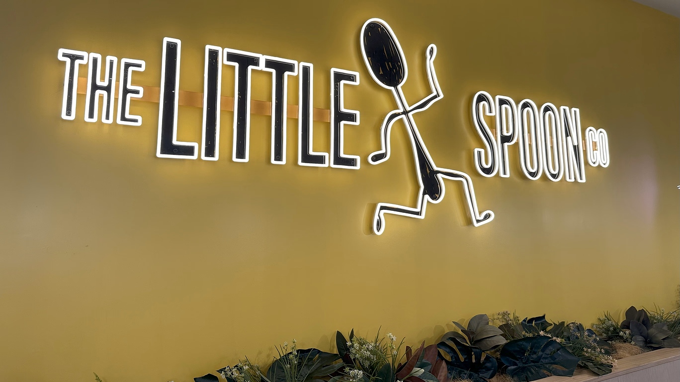 Black and yellow Custom Neon® cafe logo sign @thelittlespoonco