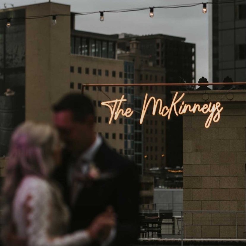 Custom Neon® warm white wedding name sign @themckinneys