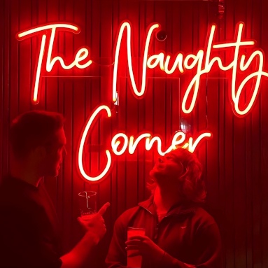 The Naughty Corner red selfie wall sign @theoldsynagoguefremantle made by Custom Neon®