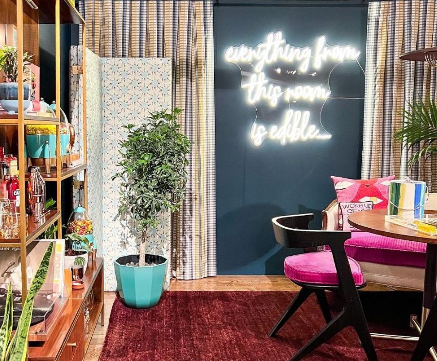 Bright white Everything in This Room is Edible  Custom Neon® quote sign for dining room @therathproject