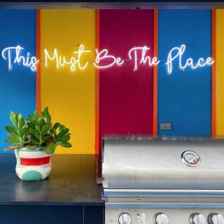 Custom Neon® backyard BBQ sign This Must Be the Place @shaunaglenn