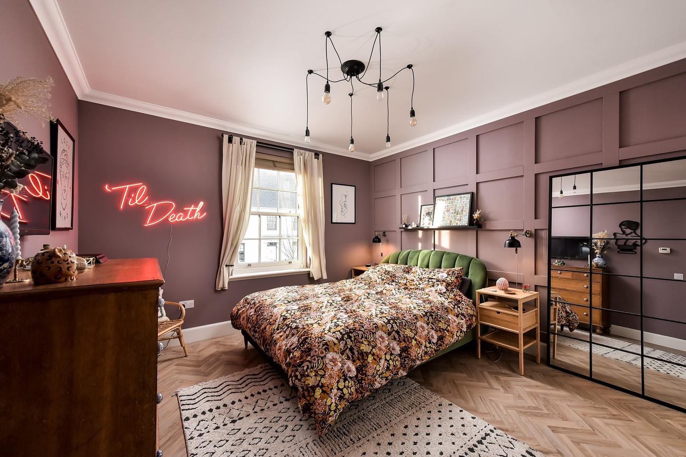 Custom Neon® red Til Death sign in bedroom @buntinghouse_