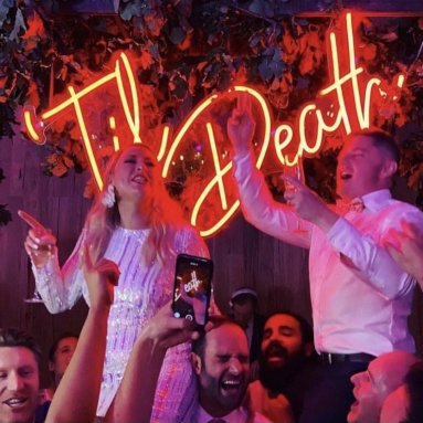 Til Death outdoor wedding sign by Custom Neon® in red LED neon @thewarehousegeelong