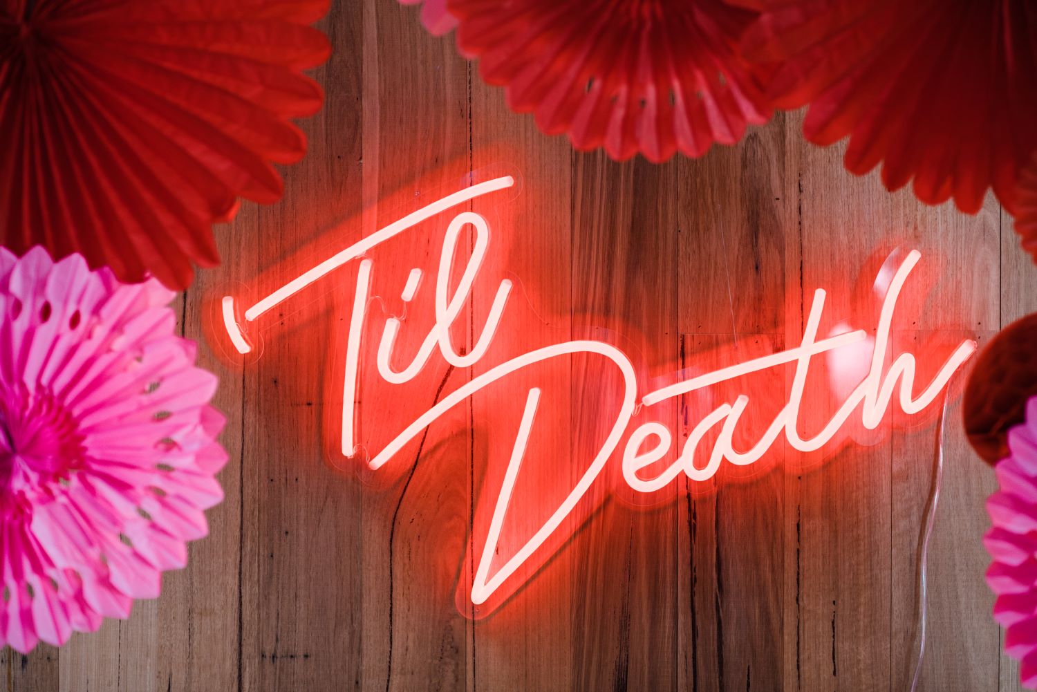 Custom Neon® red Til Death wedding sign @thewarehousegeelong