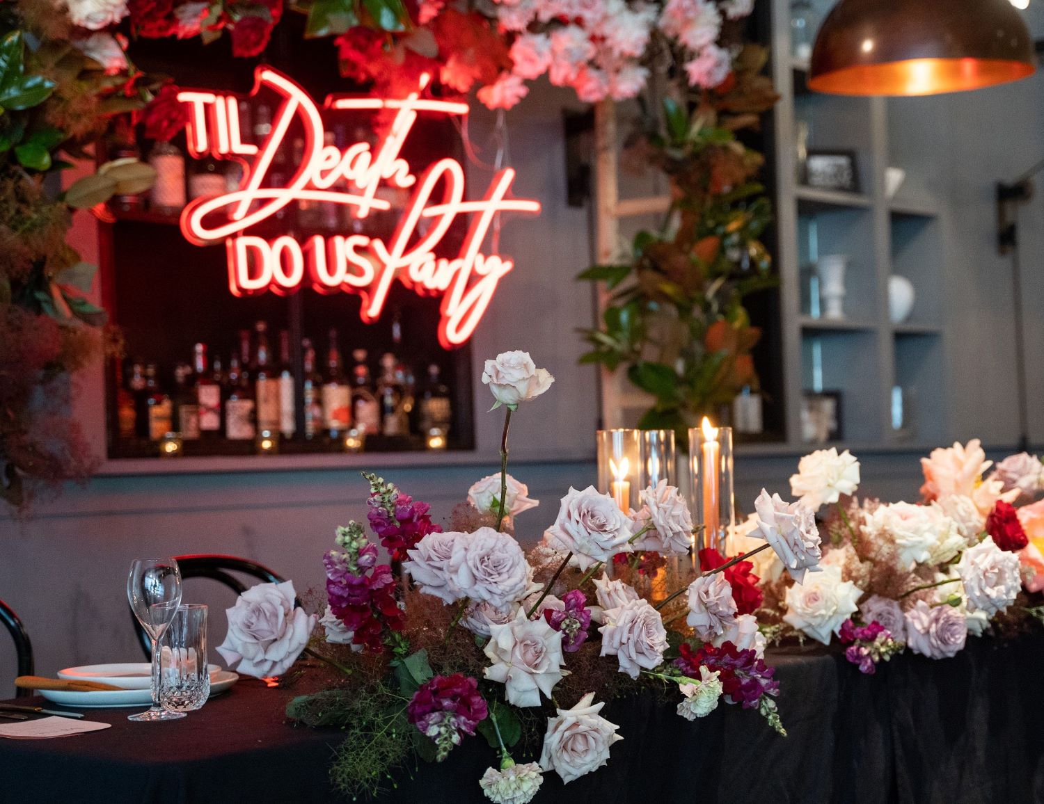 Til Death Do Us Party red Custom Neon® sign @weddingsatkittyhawk @cupidandcostudios