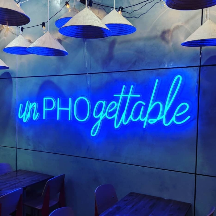 Blue restaurant word sign by Custom Neon® @threestripespho