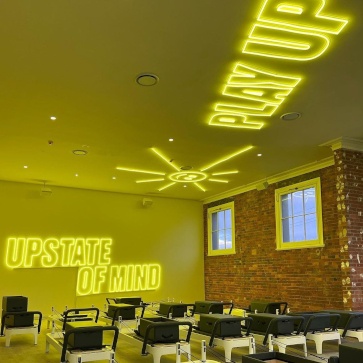 Large ceiling gym sign by Custom Neon® @loopelec