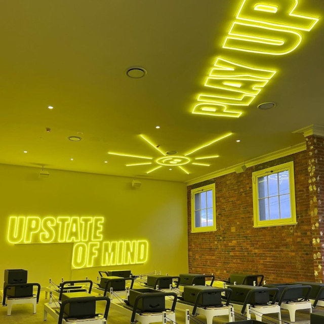 Large ceiling gym sign by Custom Neon® @loopelec width=