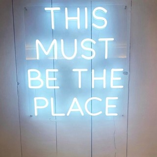 White Custom Neon® sign This Must Be the Place @urbancookery