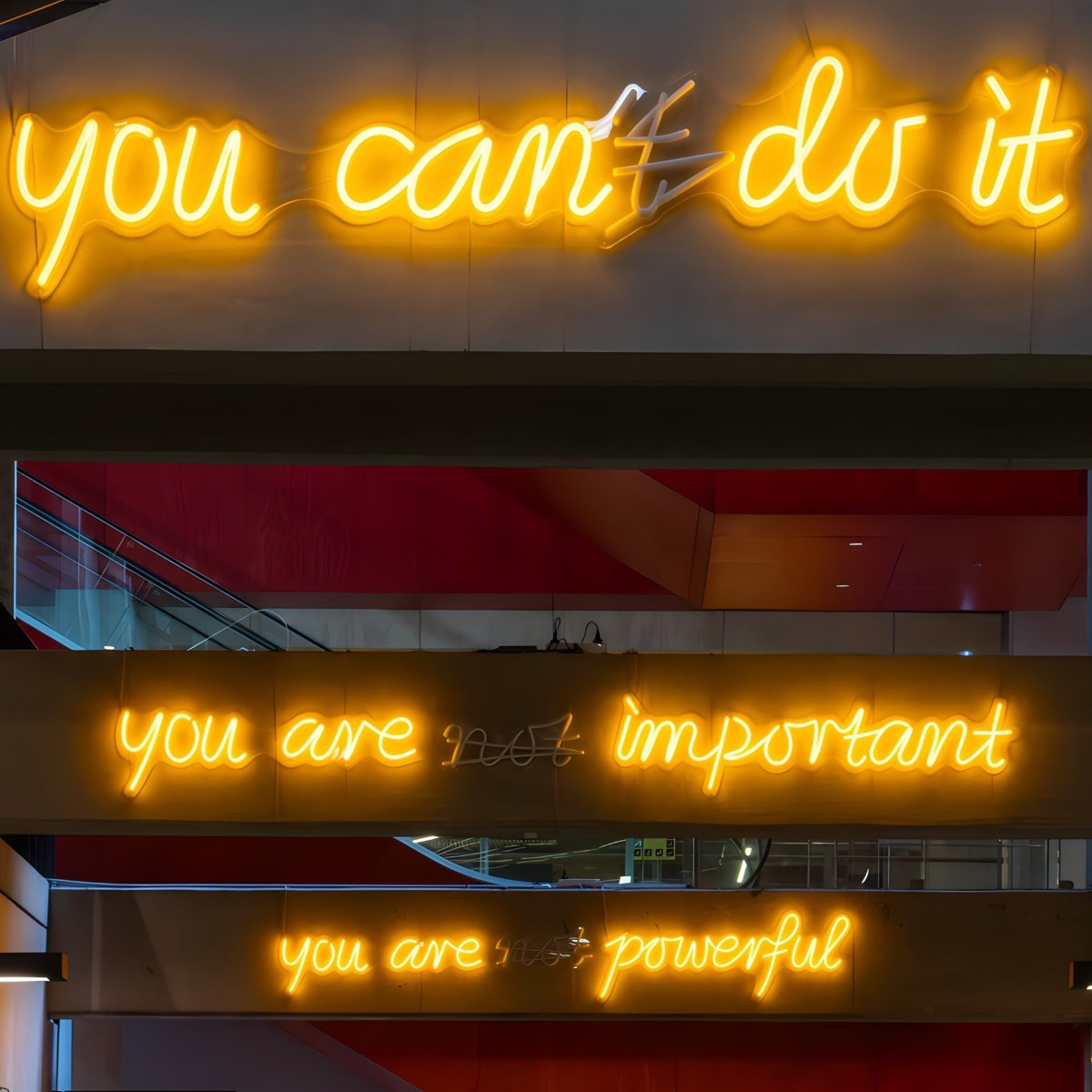 Positive affirmation signs in yellow LED neon made by Custom Neon® for the student halls @rmituniversity